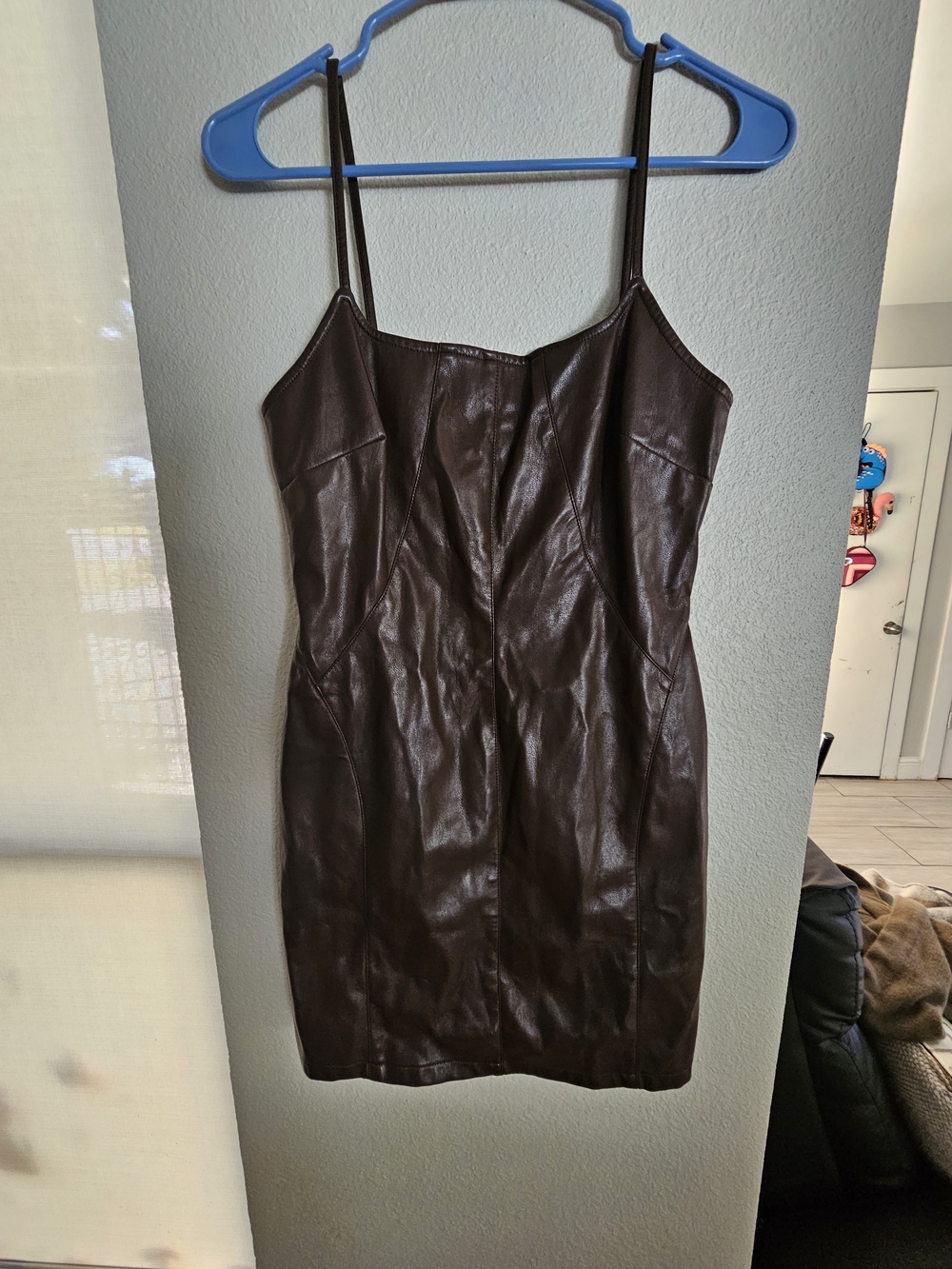 Brown Faux Leather Slip Dress - Women's